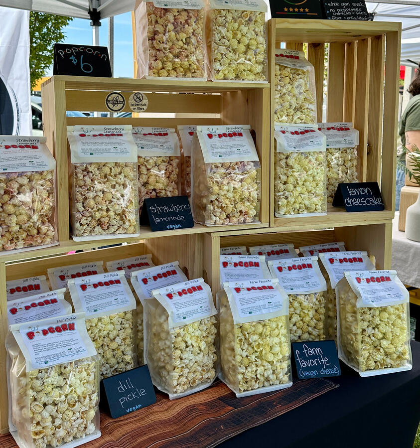 Packages of naturally flavored popcorn.